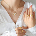 White Enamel Rose Round Disc Pendant Necklace Gold Or Steel view 1