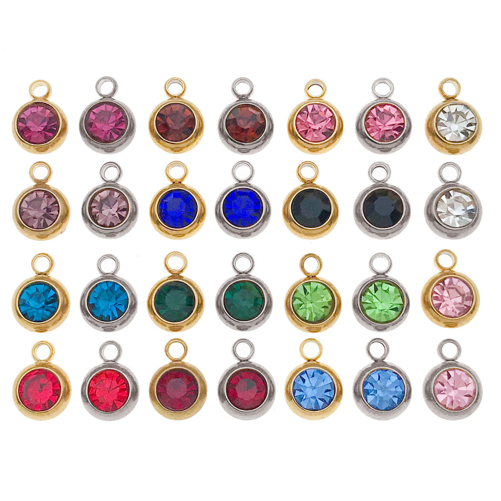 Stainless Steel Color Rhinestone Birthstone Zodiac charm pendants for DIY necklaces bracelets