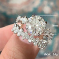 White Gold Round Clear Stone Floral Band Ring Set Sizes 6-10 view 5