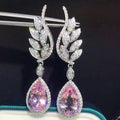 Pink Teardrop Crystal Wing Drop Earrings With Clear Stone Accents view 1