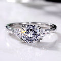 Silver Three-Stone Round CZ Triangle Side Stones Ring view 2