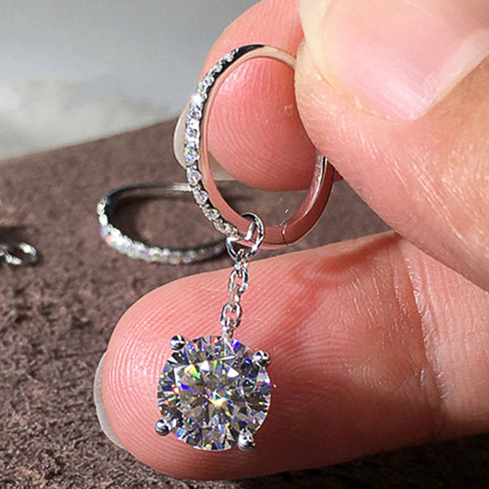 Silver Tone Clear Solitaire Chain Drop Hoop Earrings