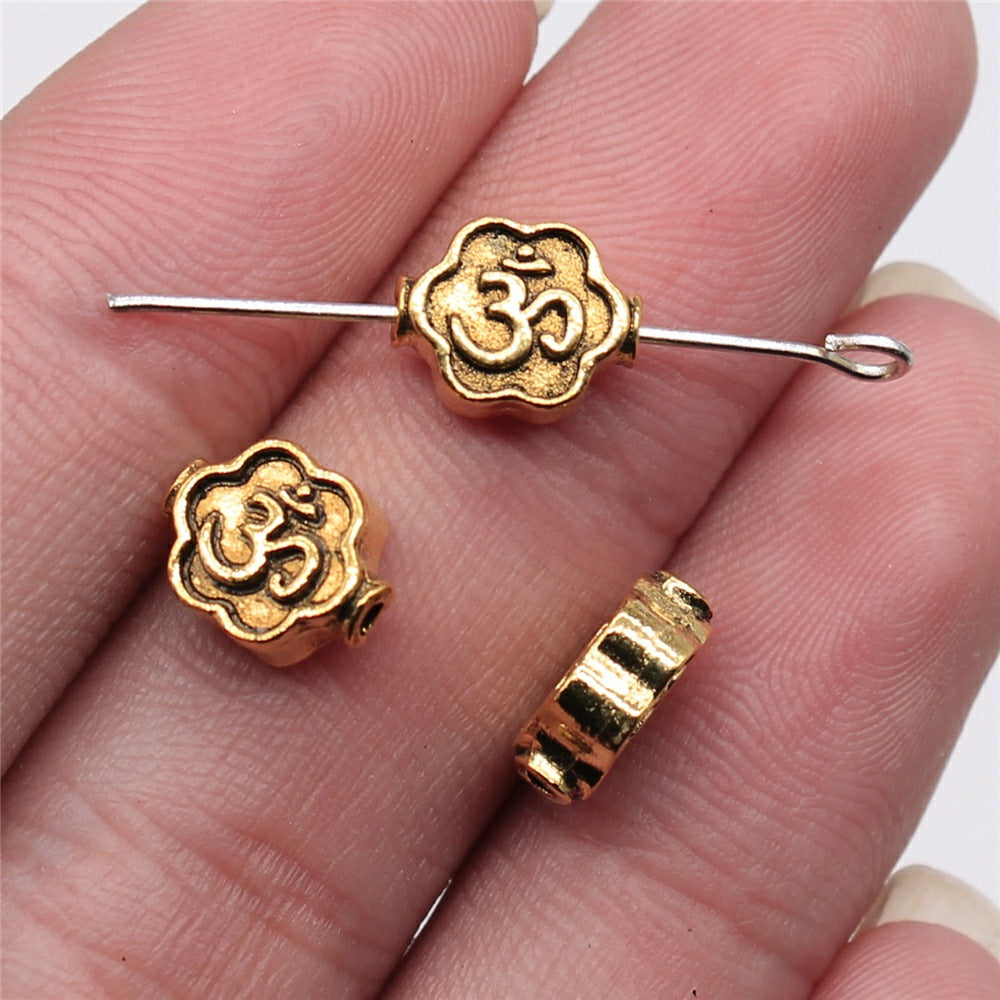 8x4mm 0.75g Antique Gold Zinc Alloy OM Flower Loose Metal Beads for Bracelet Jewelry Making