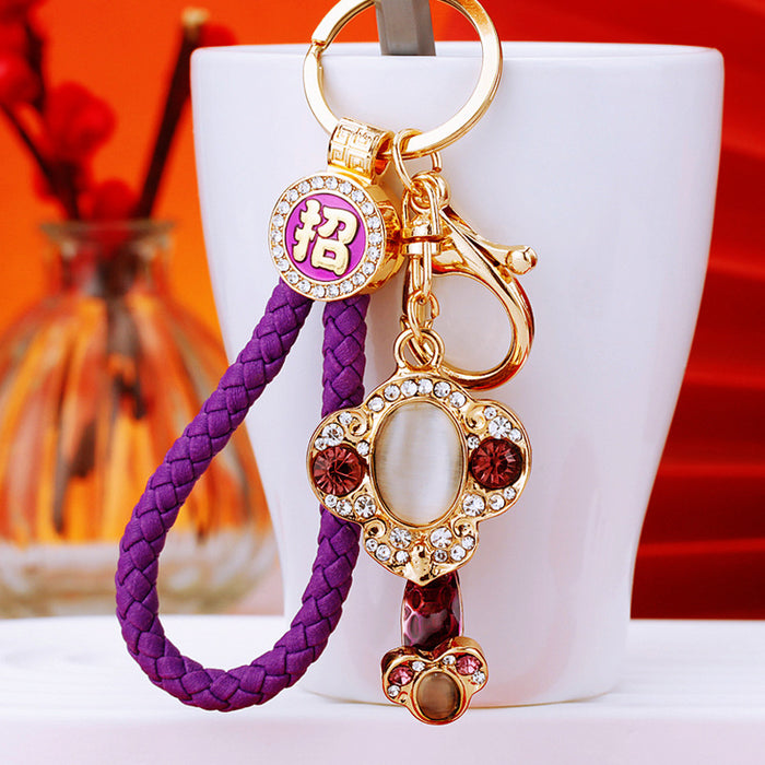 Jeweled Moonstone Ruyi Keychains with Braided and Bare Wrist Loops