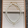 Double Strand Pearl Bow Drop Necklace Pendant Jewelry view 2
