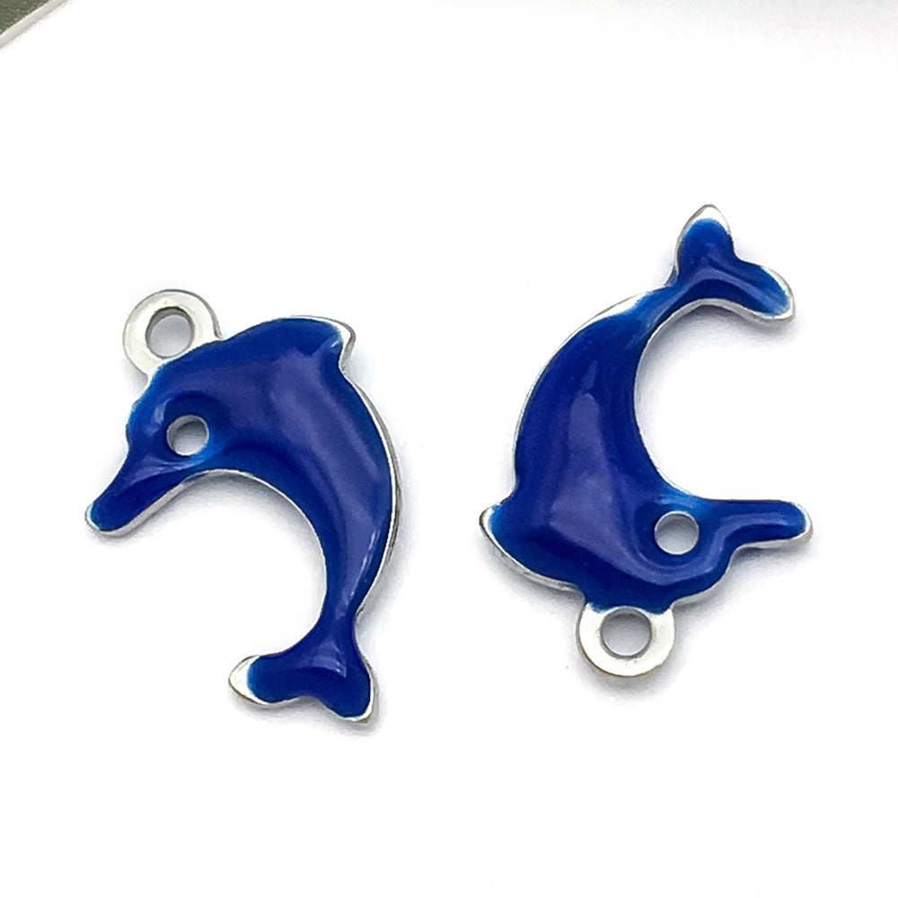 Enamel Stainless Steel Mini Dolphin Charm Pendant for DIY Necklace Earrings Jewelry