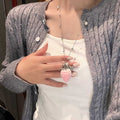 Silver Tone Chain Necklace With Flocked Pink Strawberry Pendant view 2