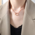 Circle Ring Pendant Necklace Dual Chains Gold Steel Rose view 6