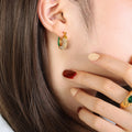 U-Shape Enamel Rhinestone Huggie Hoop Earrings Gold Steel view 3