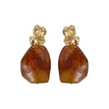 Amber Resin Irregular Drop Earrings Gold Molten Stud Tops view 5