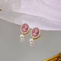 Pink Cameo Pearl Look Halo Border Delicate Small Stud Earrings view 4