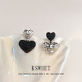 Black And Silver Tone Double Heart Asymmetric Drop Earrings view 3