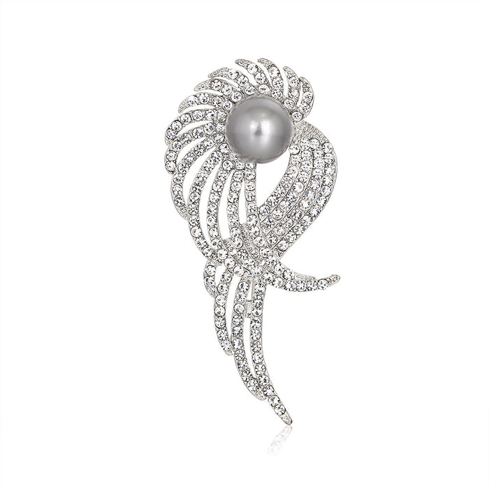 Silver Tone Flower Pearl Look Metal Brooch Pin for Jackets and Lapels
