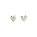 White Heart Enamel Stud Earrings Gold-Tone Bezel Rim view 5