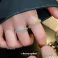 Double Row Clear Crystal Open Ring In Silver Tone Or Gold Tone view 3