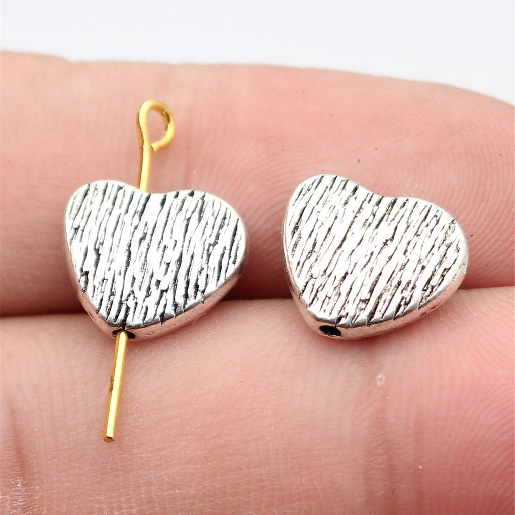 13x11x4.1mm 1.9g Multicolor Zinc Alloy Scratch Wood Grain Heart Loose Metal Beads for Jewelry Making