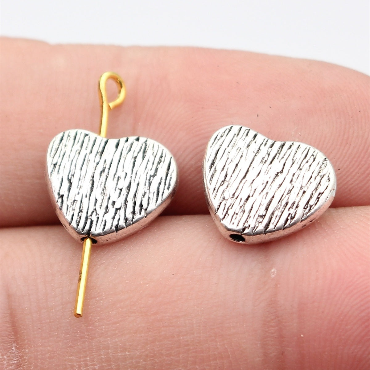 13x11x4.1mm 1.9g Multicolor Zinc Alloy Scratch Wood Grain Heart Loose Metal Beads for Jewelry Making