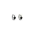 Silver Twist Huggie Hoop Earrings with Black Heart Accent view 5