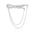 Crystal Bow Chain Brooch In Gold Or Silver Tone With Polished Metal Detail view 7