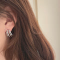 Silver Tone Triple Bar Hoop Earrings With Clear Stone Rows view 5