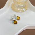 Amber Oval Crystal Drop Earrings Blue Flower Leaf Stud view 4