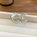 Two Tone Irregular C Hoop Stud Earrings With Polished Metal Details view 7