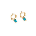 Gold Tone Open Loop Earrings With Deep Blue Rectangle Drops view 5