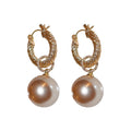 Gold Tone Textured Hoop Earrings With Large Pearl Drops view 5