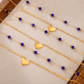 Gold Double Layer Heart Pendant Necklace Blue Crystal Beads view 2