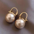 Gold Tone Oversized Gray Faux Pearl Drop Huggie Earrings view 6