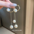 Gold Tone Pearl Linear Drop Earrings In Two Designs view 2
