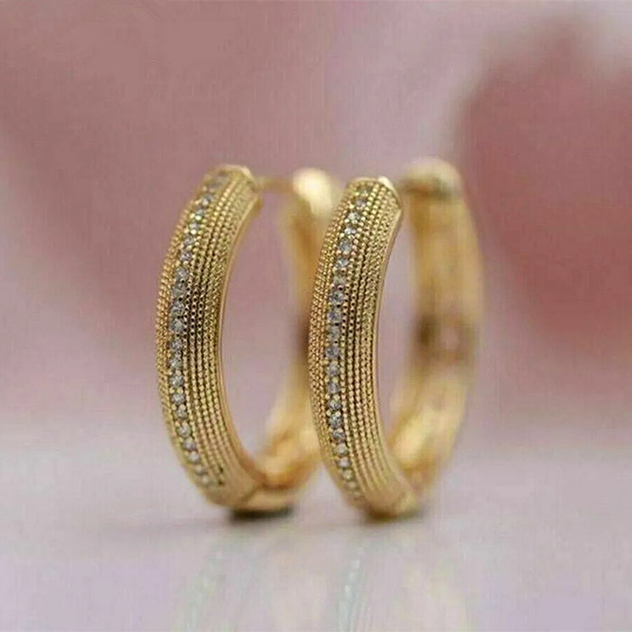 Gold Tone Double Row Crystal Huggie Earrings Polished Jewelry Accessory