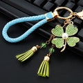 Pearl Four Leaf Clover Keychains in Four Colors with Tassels and Braided Loops view 1