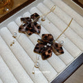 Brown Petal Pearl Chain Drop Hook Earrings Jewelry Accessory view 4