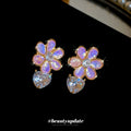 Pink Flower and Heart Crystal Drop Stud Earrings Fashion Jewelry view 4