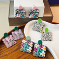 Acrylic Floral Scalloped Drop Earrings Three Print Designs view 1
