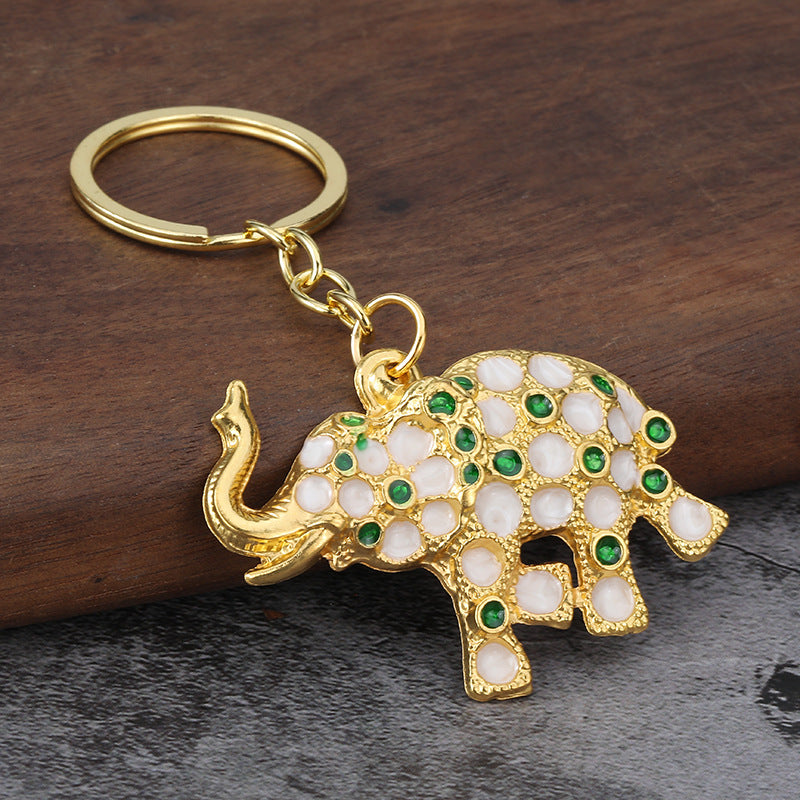 Colorful Rhinestone Elephant Keychain 3D Metal Animal Bag Charm Accessory