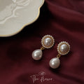 White Pearl Halo Drop Earrings Teardrop Dangle Gold Tone view 3