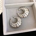 Textured Wide Hoop Earrings in Polished Silver or Gold Tone view 6