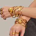 Gold Steel Sphere Wave Open Frame Hinge Bangle Bracelets view 4