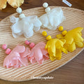 Layered Fabric Flower Drop Earrings in Three Colors view 3