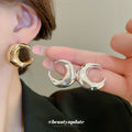 Chunky Crescent Metal Stud Earrings in Gold and Silver Tones view 2