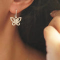 Pave Butterfly Threader Long Drop Earrings In Silver Tone view 3