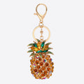 Amber Rhinestone Pineapple Keychain Green Crown Gold Hardware view 4