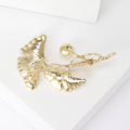 Crystal Ginkgo Leaf Brooch with Single Pearl Accent view 3