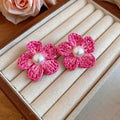 Woven Floral Stud Earrings With Pearl-Look Centers view 6