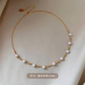 White Pearl Beaded Necklace with Gold Tone Chain Fashion Jewelry view 1