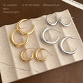 Smooth Thick Crescent Hoop Stud Earrings Gold Silver view 4