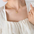 Gold Ginkgo Leaf Pendant Necklace With Zircon Accent view 4