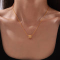 Pave Barrel Bead Pendant Necklace Snake Chain Gold Steel view 4